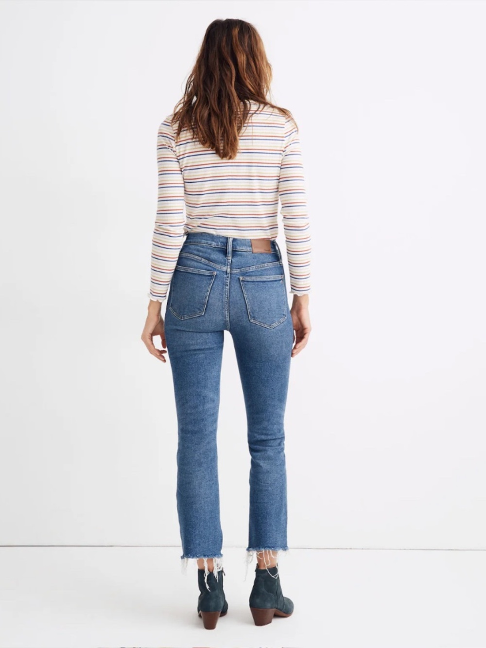 Madewell Cali Demi Boot Denim Size 32T Blue Jeans Cropped Fringe (S) - Picture 2 of 12